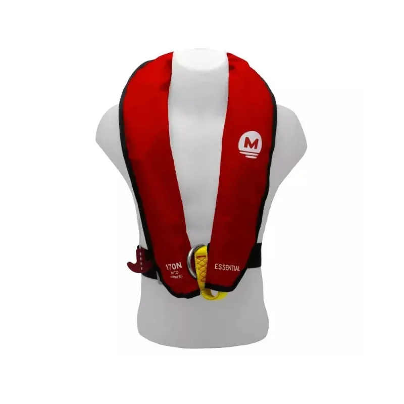 Usine Directe GILET DE SAUVETAGE GONFLABLE AUTOMATIQUE ORANGE MARINE 170N AVEC HARNAIS ESSENTIAL ROUGE