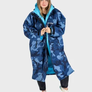 Advance - Poncho Impermeable Zippé Adulte Manches Longues Bleu Camo Certifié