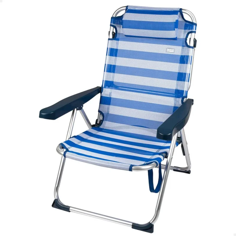 Soldes Aktive Chaise de plage et chaise longue pliante à rayures avec coussin 2 en 1