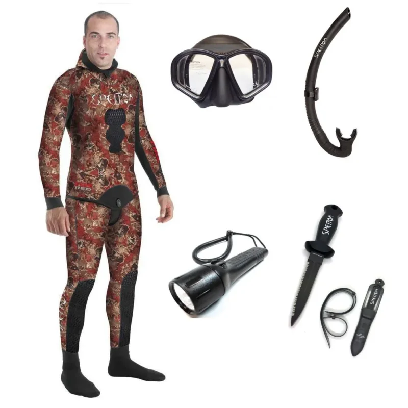 Promotion Spetton Combinaison humide de plongée Pack Fire Red Camo Basic Pro 3 mm