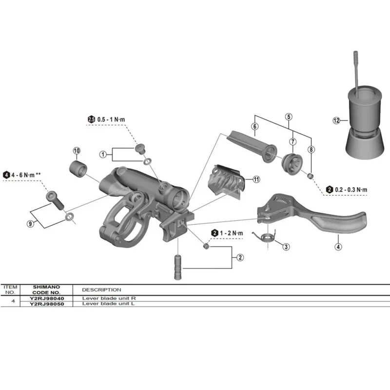 Solde Shimano Ensemble corps de levier droit BL-M9220 Y2RJ98040