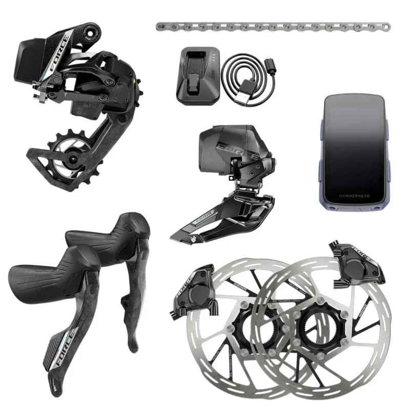 Authentique Sram Groupe de composants de vélo Force e-Tap AXS E1 2x Hidro Flat Mount CL With Hammerhead Karoo