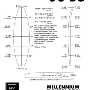 Pain de mousse MILLENNIUM 6‘3 DG BLUE 1/8 BASS NATURAL ROCKER Promotion