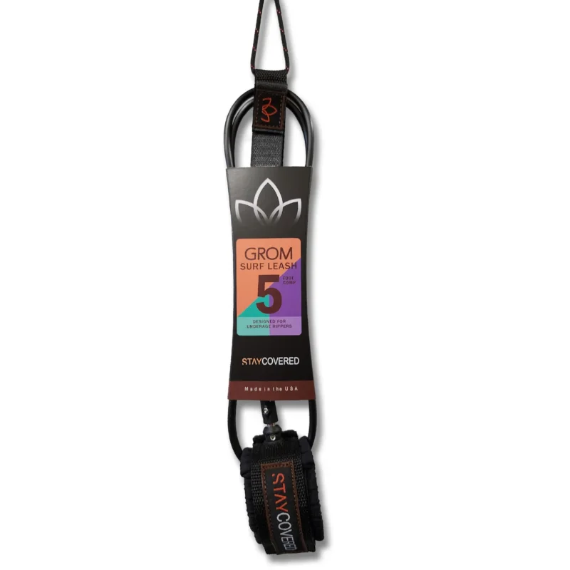 Super Prix STAY COVERED - Surf Leash Grom Comp (5.5mm) - Black