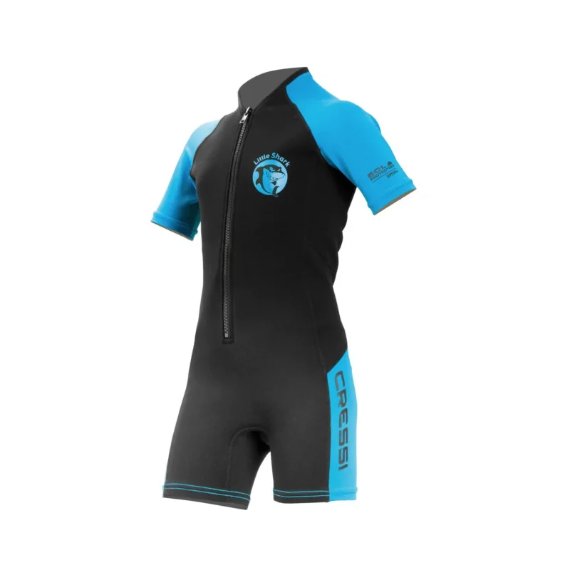 Cressi Little Shark Shorty Kids Neoprene Wetsuit 2mm - Black/Blue Meilleur Prix