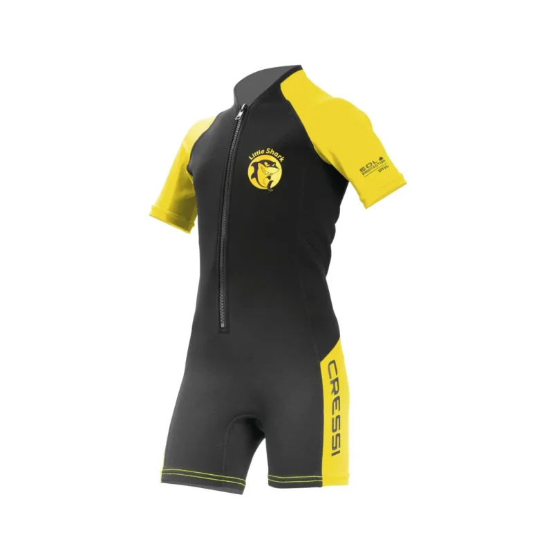 Cressi Little Shark Shorty Kids Neoprene Wetsuit 2mm - Black/Yellow Vente Flash