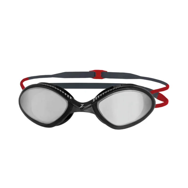 Zoggs Tiger Titanium Swim Goggles Grey/Red - Mirror Smoke Lens Retour Gratuit