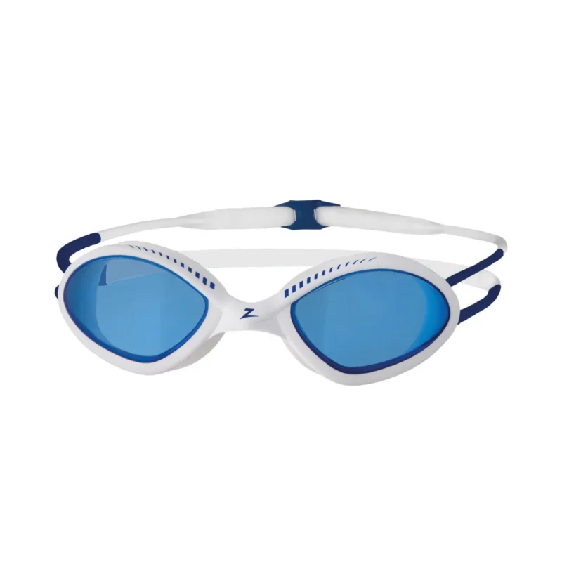 Zoggs Tiger Swim Goggles White/Blue - Tinted Blue Lens Meilleur Prix