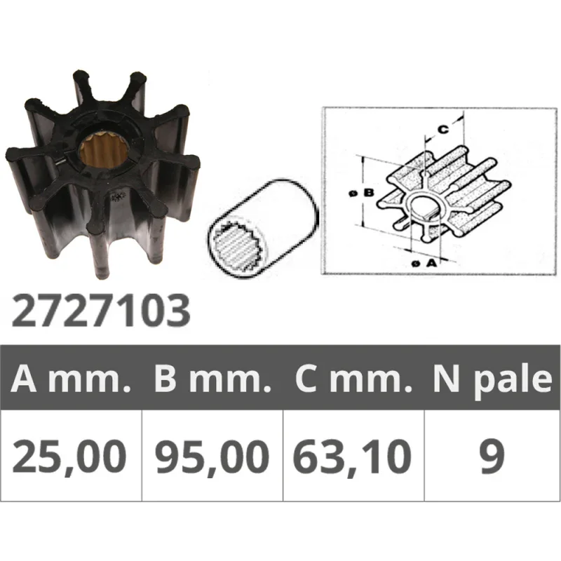 Impeller for Caterpillar / Cummins / Detroit / Jabsco / JMP / Johnson Pump / Oberdorfer / Perkins / Renault Couach / Vetus / Volvo Haute Qualité