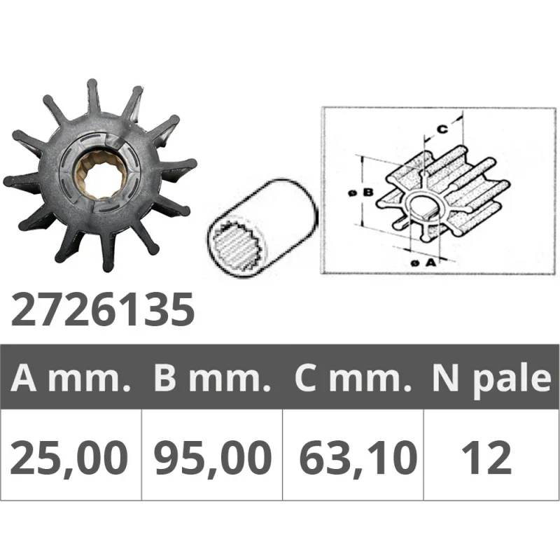 Impeller for Caterpillar / Detroit / Jabsco / JMP / Johnson Pump / Nanni / Oberdorfer / Vetus / Volvo Promotion