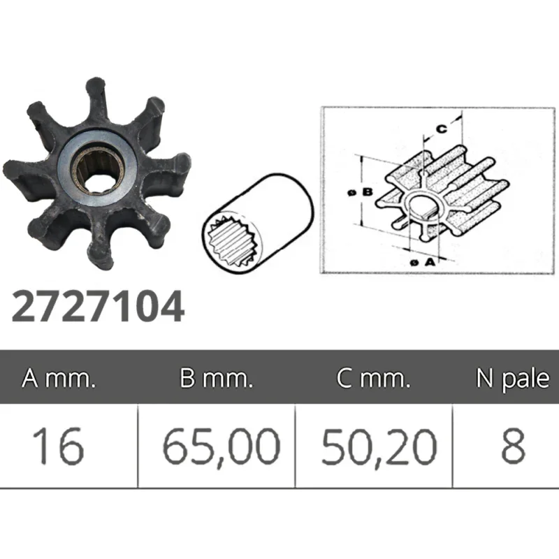 Impeller for Caterpillar / Cummins / Detroit / Jabsco / JMP / Johnson Pump / Nanni / Oberdorfer / Perkins / Renault Couach / Solè / Vetus / Volvo Penta / Yanmar / Mercruiser Nouvelle Collection