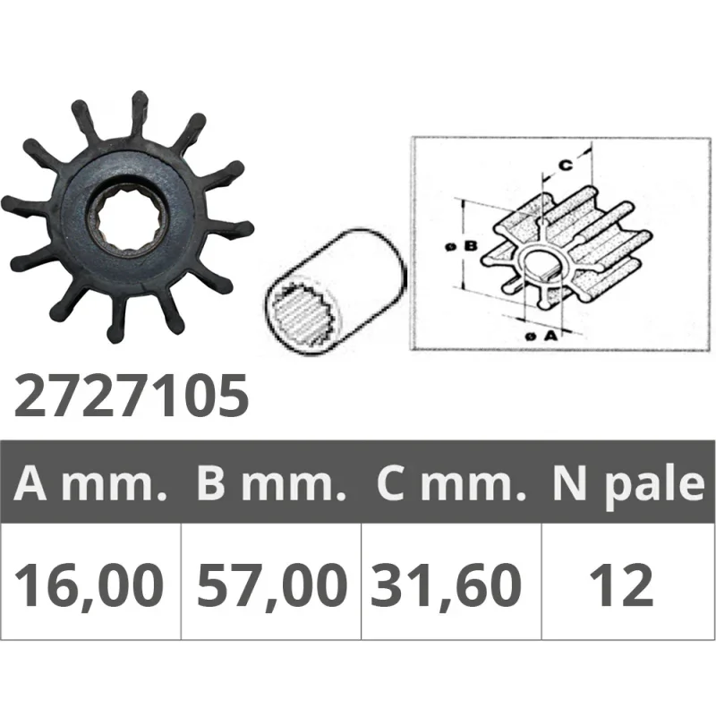 Impeller for Jabsco / JMP / Johnson Pump / Nanni / Onan / Perkins / Solè / Vetus / Volvo Penta / Yanmar Haute Qualité