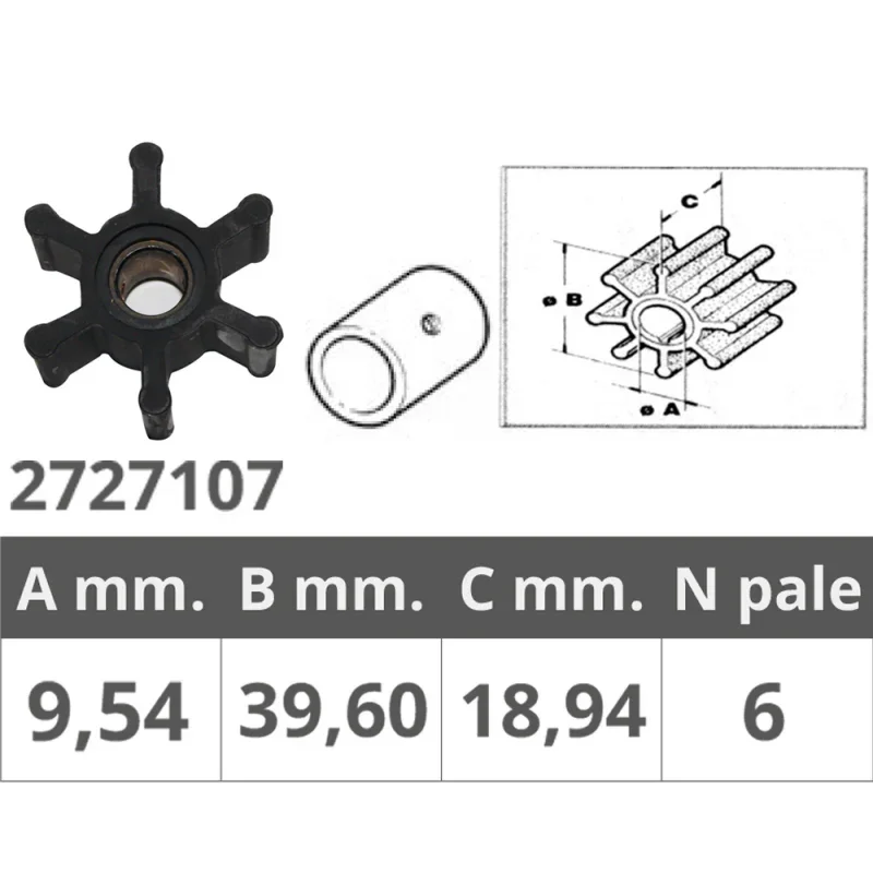Achetez Aujourd'hui Impeller for Bukh / Jabsco / JMP / Johnson Pump / Onan / Perkins / Renault Couach / Sherwood / Vetus / Volvo Penta / Yanmar