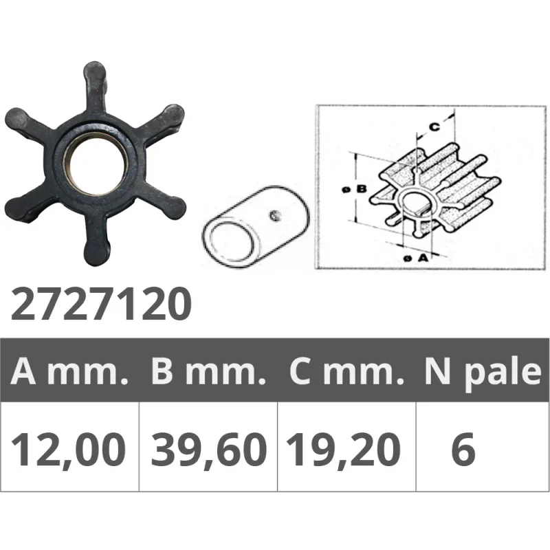Impeller for Jabsco / JMP / Johnson Pump / Nanni / Vetus / Volvo Penta / Westerbeke Prix Choc